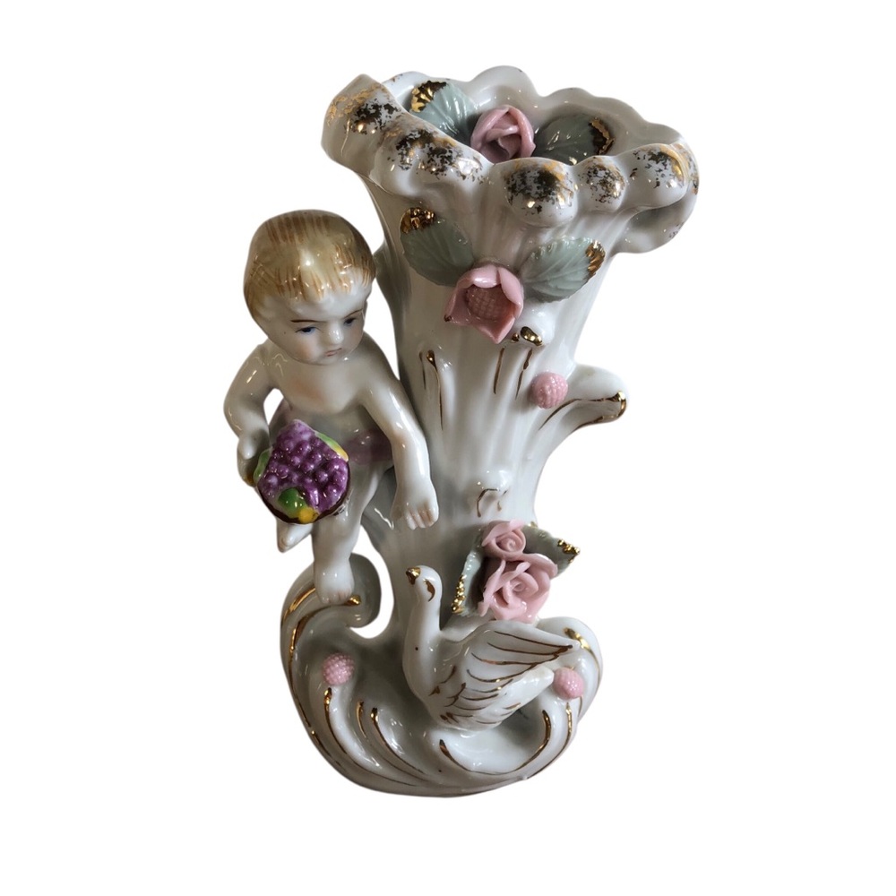 Camille Naudot French cherub porcelain bid vasa hand painted